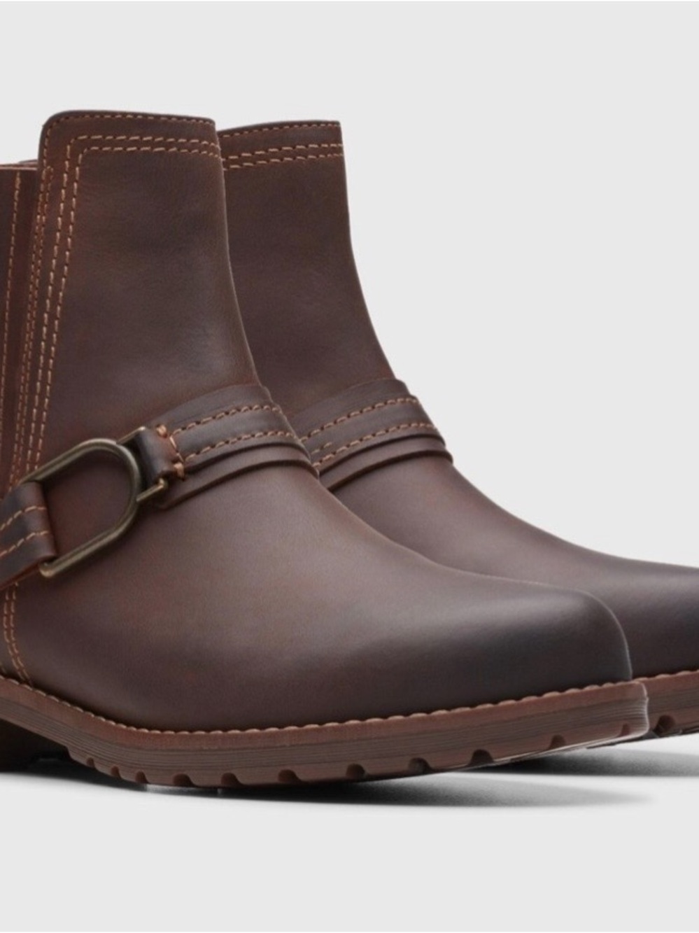 Clarks Women's Brown Leather Ankle Booties with Buckle Detail